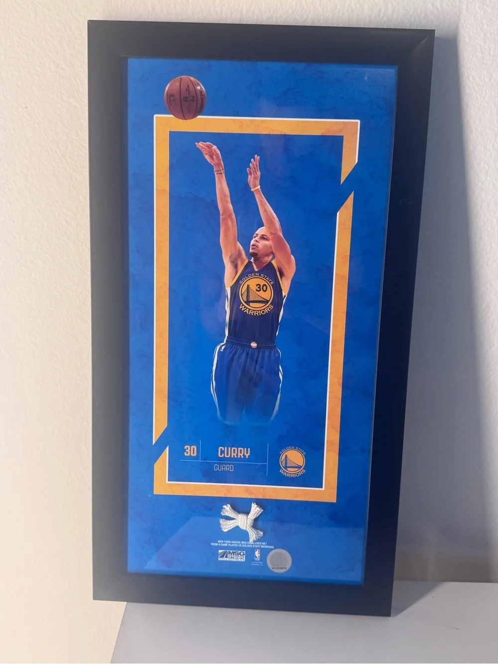 Stephen Curry Warriors Framed Photo Game Used Knicks MSG Net Steiner COA 12x22